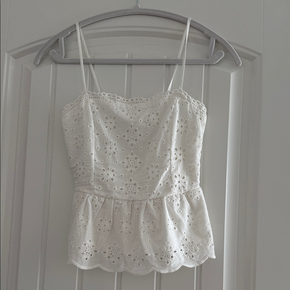 White Eyelet Spaghetti-Strap Peplum Camisole